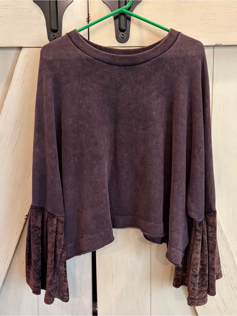 Free People Heather Dark Purple Bell-Sleeve Sweatshirt Size Medium